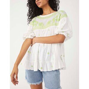 Free People Edie Tee Swing Top Blouse  / White Combo / S / EUC!